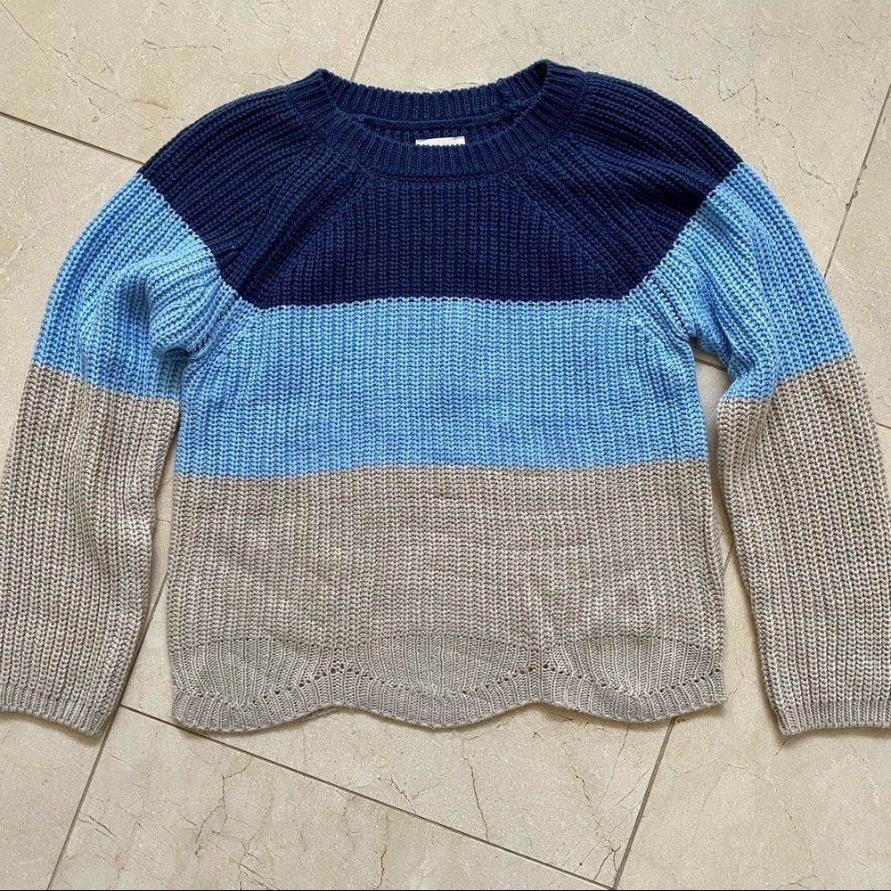 Harper Color Block Sweater Blue Cream Tan Size Medium